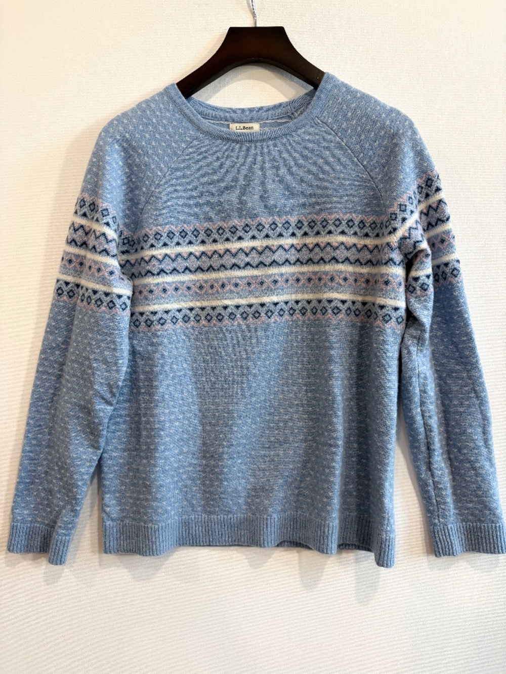 L.L.Bean Women’s 100% Cashmere Fair Isle Sweater Blue Pink Size Small